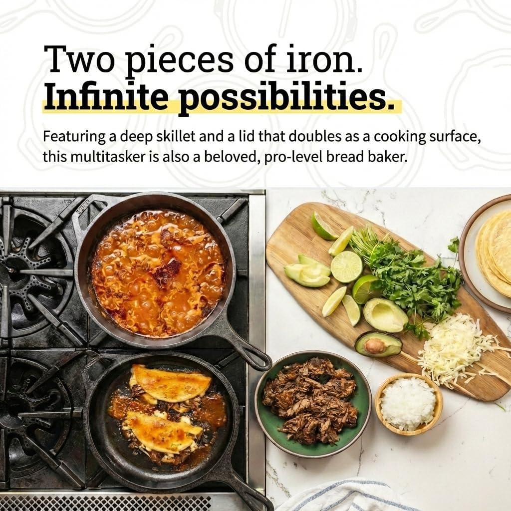 2-in-1 Cast Iron Cookware Set  - Cast Iron Skillet 评论和价格