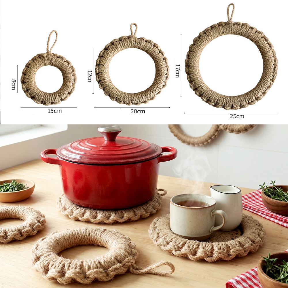 2Pcs Rustic Jute Woven Trivets - Cast Iron Skillet 评论和价格