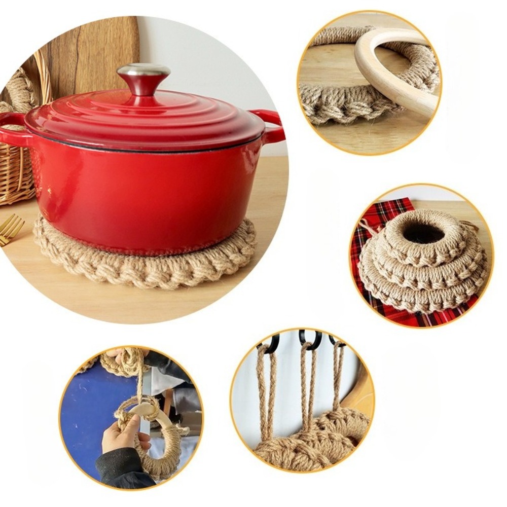 2Pcs Rustic Jute Woven Trivets - Cast Iron Skillet 评论和价格