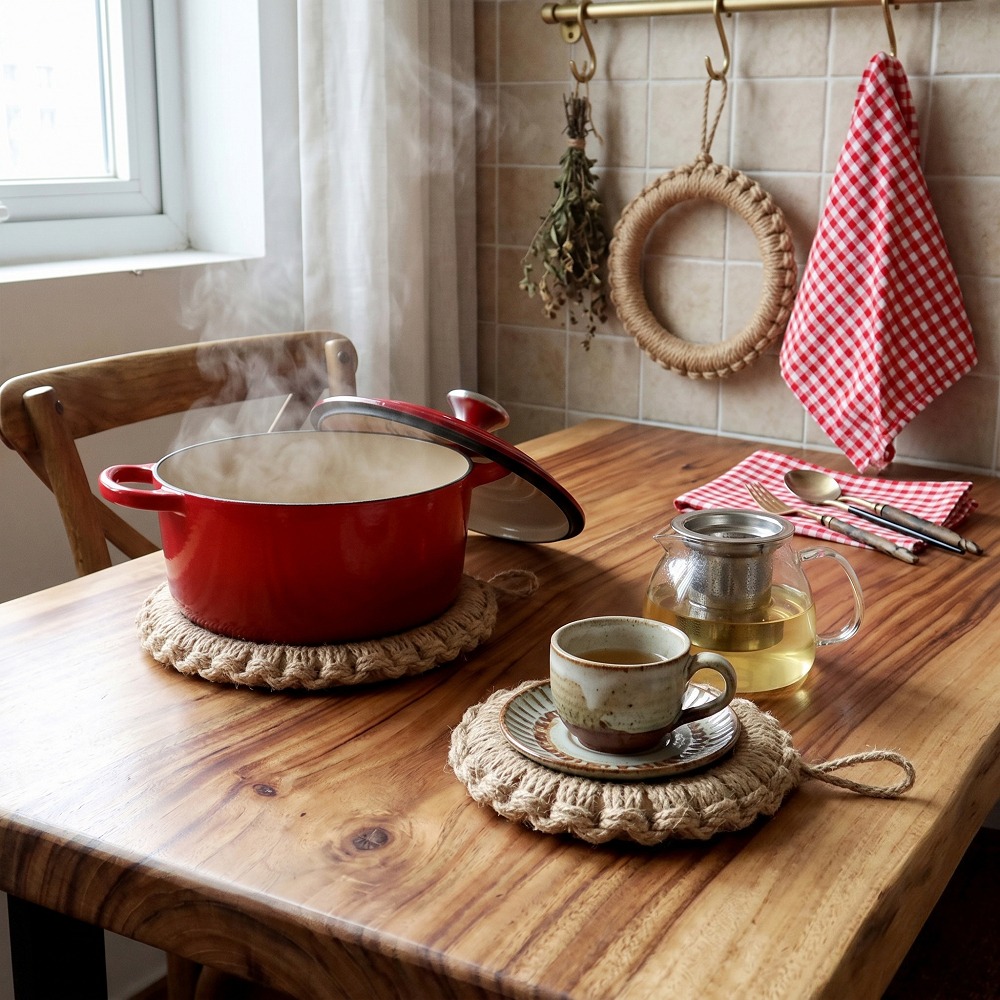 2Pcs Rustic Jute Woven Trivets - Cast Iron Skillet 评论和价格