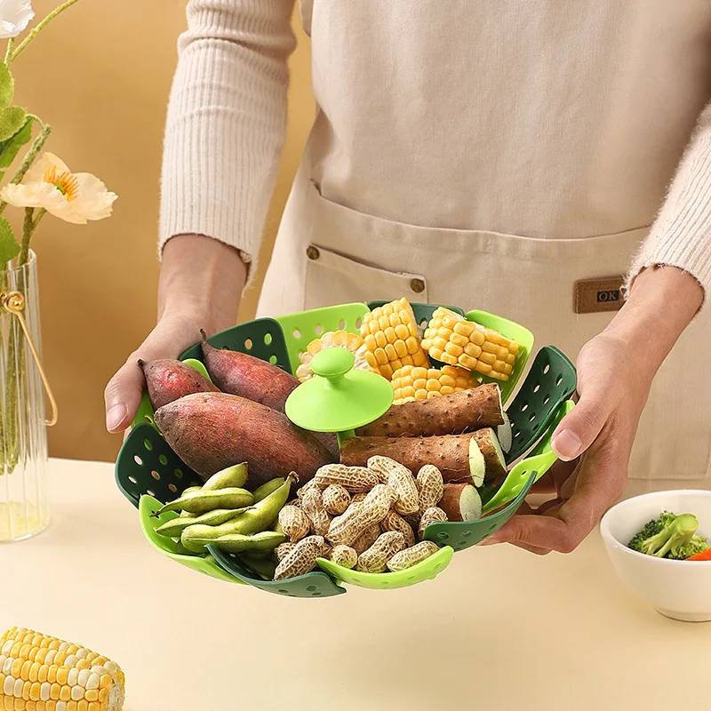Folding Food Steamer Vegetable - Silicone Steamer Basket 评论和价格
